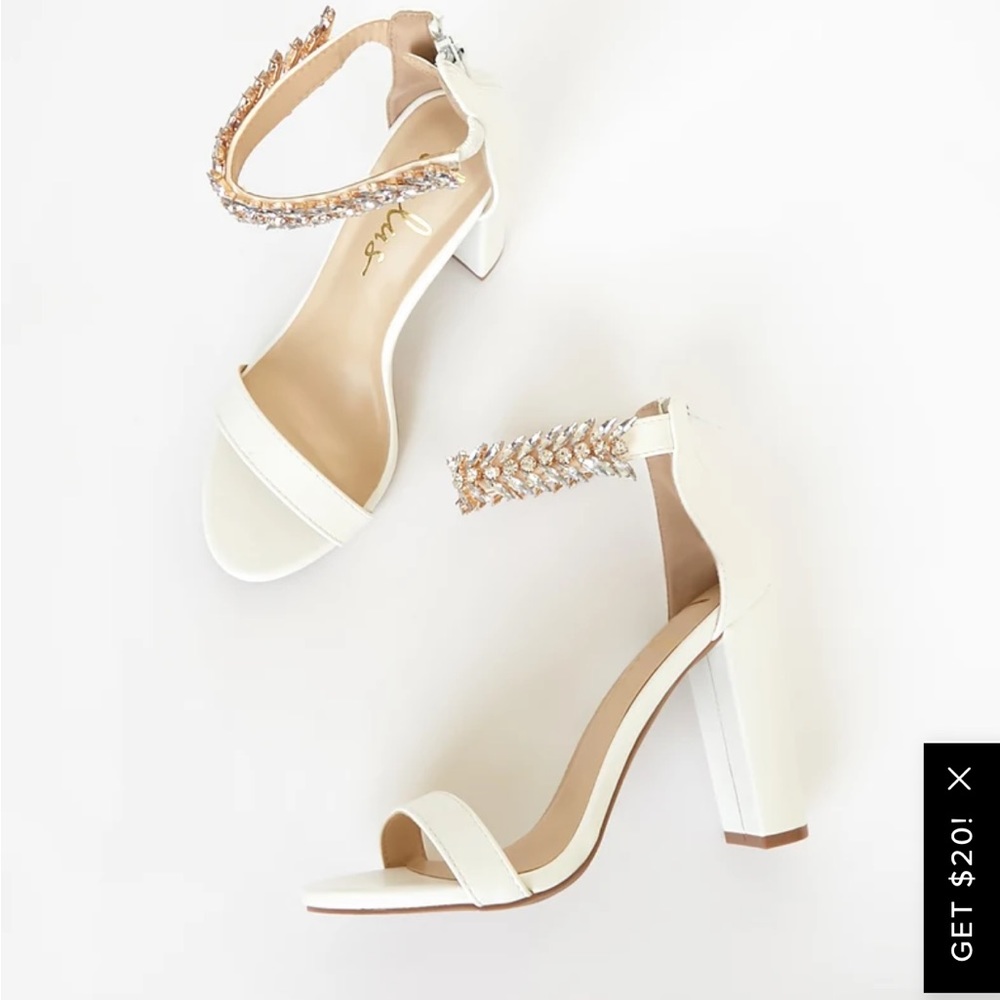 Lulus Mylan White Ankle Strap Heels Size 8.5